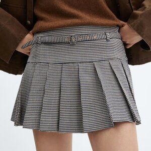 Mango Houndstooth belt miniskirt
